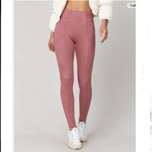 SPANX Women’s Faux Suede Leggings Rich Rose Seamed Stretch Size Medium GUC